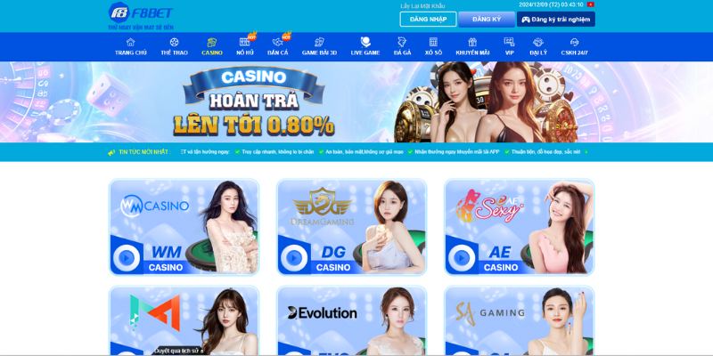 Sảnh Casino Live tại đây là sân chơi sát phạt của nhiều game thủ