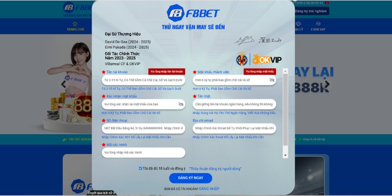 Quy trình đăng ký tài khoản cược tại F8bet chỉ tóm gọn trong 3 bước